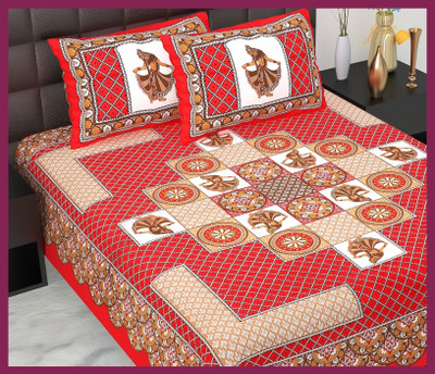 JAIPUR PRINTS Cotton Double Flat 210 TC Jaipuri Prints Bedsheet(Pack of 1, Red)