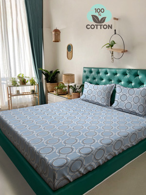 Klotthe 400 TC Cotton Single Printed Flat Bedsheet(Pack of 1, Blue)