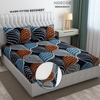 HIDECOR 350 TC Woolen King Printed Fitted (Elastic) Bedsheet(Pack of 1, Grey)