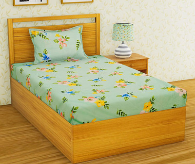 Decent Home Microfiber Single Flat 220 TC Floral Bedsheet(Pack of 1, Green)