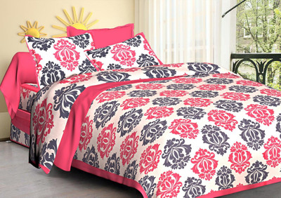 Sugun creation Cotton Double Flat 230 TC Printed Bedsheet(Pack of 1, Pink)
