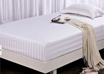 Jaipurlinen Polyester Single Flat 104 TC Striped Bedsheet(Pack of 1, White)