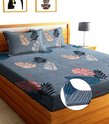 SUKHAURA 244 TC Cotton Double Printed Fitted (Elastic) Bedsheet(Pack of 1, Multicolor)