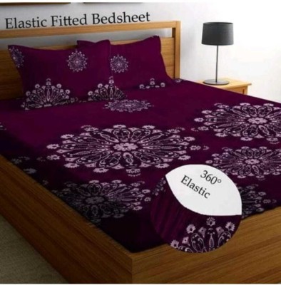Panipat Textile Hub 210 TC Cotton King 3D Printed Fitted (Elastic) Bedsheet(Pack of 1, WINE)