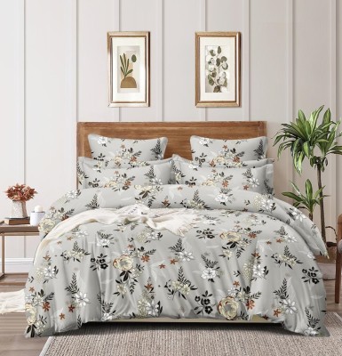 AVINYA 280 TC Cotton King Floral Fitted (Elastic) Bedsheet(Pack of 1, Gray)