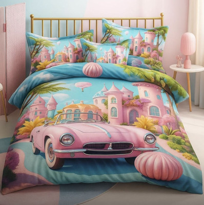 Siyas Cotton King Fitted (Elastic) 400 TC Printed Bedsheet(Pack of 1, CAR)