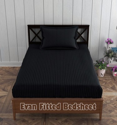 EVAN 300 TC Cotton Single Striped Flat Bedsheet(Pack of 1, Black)