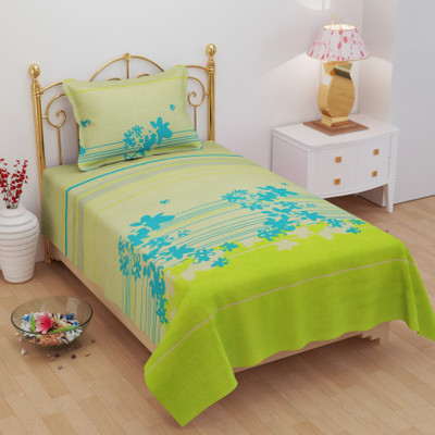 Asham 180 TC Cotton Single Floral Fitted (Elastic) Bedsheet(Pack of 1, Multicolor)