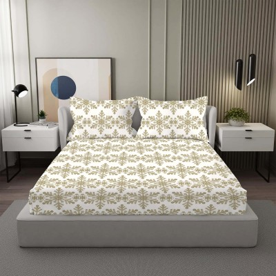 Vintana 800 TC Cotton King Abstract Flat Bedsheet(Pack of 1, Off White/Brown)