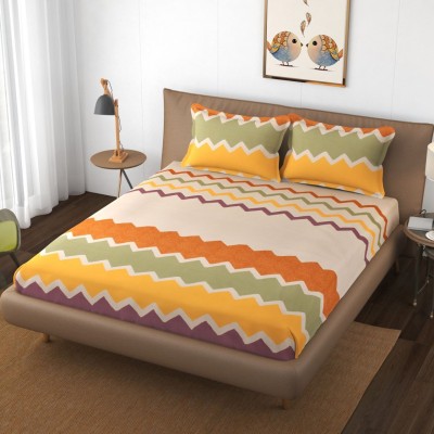 Fibre touch 200 TC Cotton Double Solid Fitted (Elastic) Bedsheet(Pack of 1, Multicolor)