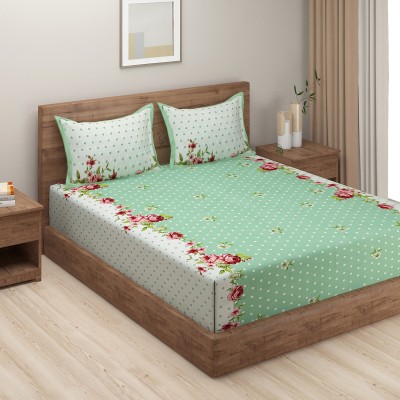 SWAYAM 180 TC Cotton Double Printed Flat Bedsheet(Pack of 1, Light Green & White)