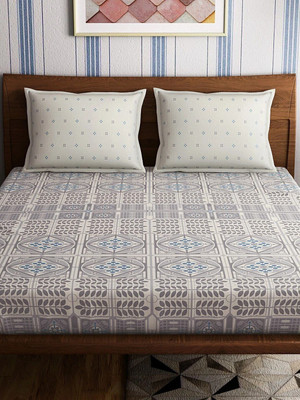 PETAL HOME Satin, Cotton King Flat 300 TC Printed Bedsheet(Pack of 1, Grey)