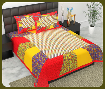 BedZone Cotton Double Flat 240 TC Jaipuri Prints Bedsheet(Pack of 1, Red)