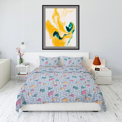 AAZEEM 144 TC Microfiber Double Abstract Flat Bedsheet(Pack of 1, Aqua)