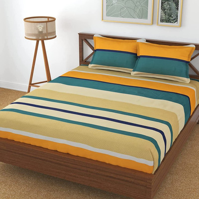 ABC Cotton King Fitted (Elastic) 250 TC Printed Bedsheet(Pack of 1, Multicolor)