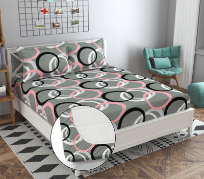 OLDENNA Microfiber Double Fitted (Elastic) 250 TC Floral Bedsheet(Pack of 1, GREY CIRCLE)