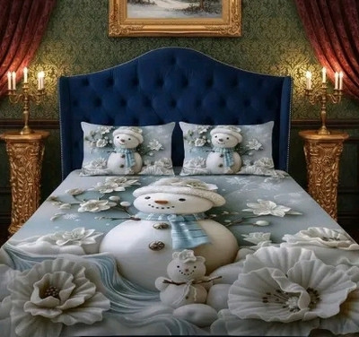 Shri ji textile Cotton Double Flat 210 TC 3D Printed Bedsheet(Pack of 1, Blue)