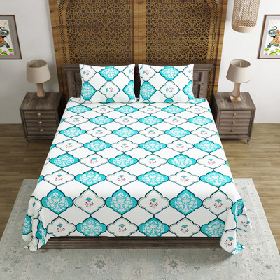 Blocks Of India Cotton Double Flat 200 TC Printed Bedsheet(Pack of 1, Blue)