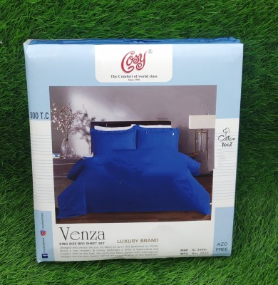 Cosy 300 TC Cotton King Solid Flat Bedsheet(Pack of 1, Blue)