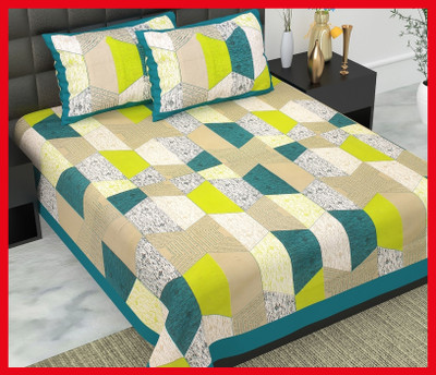 BedZone Cotton Double Flat 240 TC Jaipuri Prints Bedsheet(Pack of 1, Green)