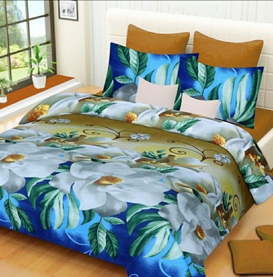 Aciloc Polycotton Double Flat 155 TC 3D Printed Bedsheet(Pack of 2, Multicolor)