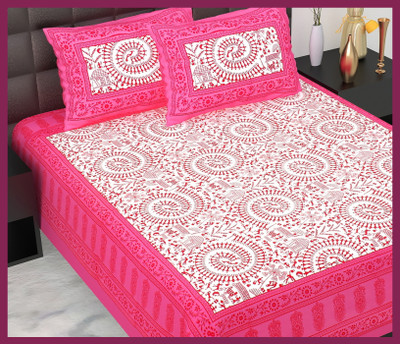 JAIPUR PRINTS Cotton Double Flat 210 TC Jaipuri Prints Bedsheet(Pack of 1, Pink)