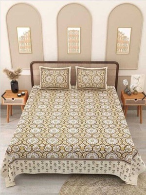 DHRUVINSRI Cotton Super King, Double Flat 220 TC Jaipuri Prints Bedsheet(Pack of 1, Brown)