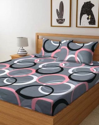 NCS Cotton Double Flat 300 TC Geometric Bedsheet(Pack of 1, Grey)