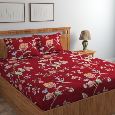 Ysash Homes 220 TC Cotton Double Floral Fitted (Elastic) Bedsheet(Pack of 1, Maroon Rose)