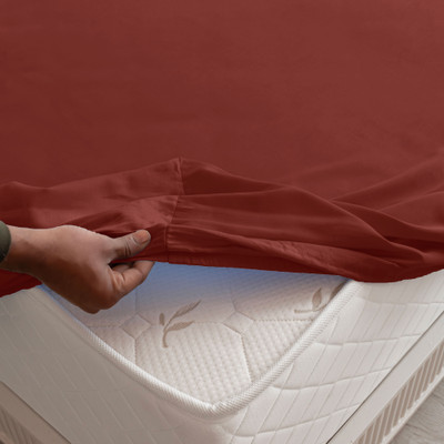 HOMEMONDE 210 TC Cotton Single Solid Fitted (Elastic) Bedsheet(Pack of 1, Maroon)