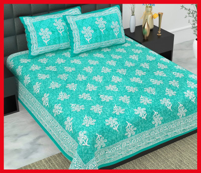 JAIPUR PRINTS Cotton Double Flat 240 TC Printed Bedsheet(Pack of 1, Sky)