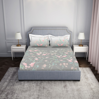 SPACES 144 TC Cotton Double Abstract Flat Bedsheet(Pack of 1, Grey)