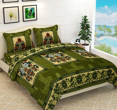 Avtex Microfiber Double Flat 320 TC Floral Bedsheet(Pack of 1, Green)