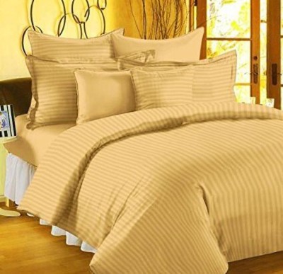 Trance Home Linen 210 TC Cotton King Striped Flat Bedsheet(Pack of 1, Golden Brown)