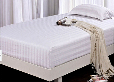Jaipurlinen Polyester Single Flat 104 TC Striped Bedsheet(Pack of 1, White)