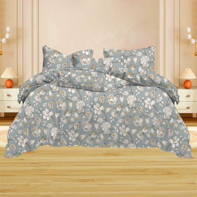 A Homes Grace 115 TC Microfiber Double Floral Flat Bedsheet  (Pack Of 1, Grey) For Rs. 245 @ 75 %