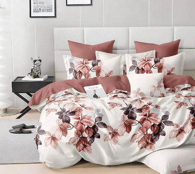 Comfolust 240 TC Microfiber Double Printed Fitted (Elastic) Bedsheet(Pack of 1, PINK WHITE)