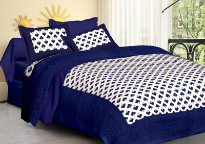 DURABLE TEXTILE Cotton King Flat 210 TC Printed Bedsheet(Pack of 1, Blue)