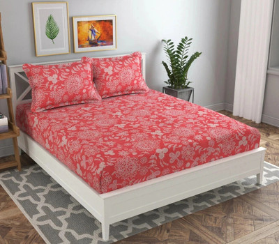 VAS COLLECTIONS 160 TC Microfiber Double Striped Flat Bedsheet(Pack of 1, Red)