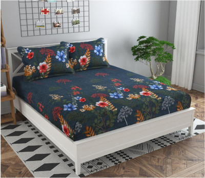 precise fabrics 250 TC Microfiber Queen Printed Fitted (Elastic) Bedsheet(Pack of 1, Green)