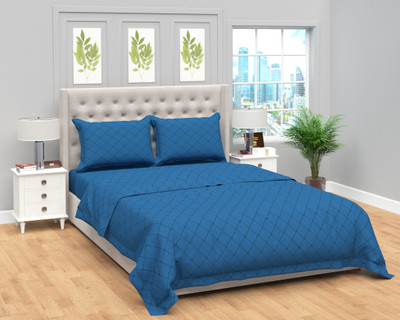 BROMWICK 180 TC Microfiber Double Printed Flat Bedsheet(Pack of 1, Peacock Blue)