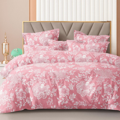 DECOR2ADMIRE Cotton Super King Flat 300 TC Printed Bedsheet(Pack of 1, Baby Pink Floral)