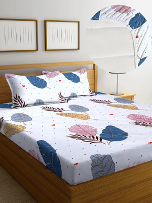 SUKHAURA Cotton Double Fitted (Elastic) 254 TC Printed Bedsheet(Pack of 1, Multicolor)
