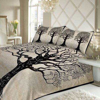 E ELMA 144 TC Cotton King Jaipuri Prints Flat Bedsheet(Pack of 1, Black)