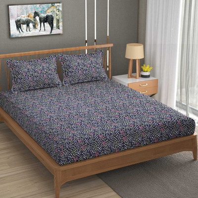 TURIYA Microfiber Double Fitted (Elastic) 180 TC Checkered Bedsheet(Pack of 1, Multicolor)