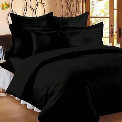 ROOMSTYLE 230 TC Cotton Single Striped Fitted (Elastic) Bedsheet(Pack of 1, Blue)