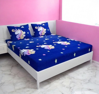 ROOMSTYLE 230 TC Cotton Double Printed Fitted (Elastic) Bedsheet(Pack of 1, White)
