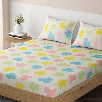 HOKiPO 220 TC Microfiber Queen Floral Fitted (Elastic) Bedsheet(Pack of 1, Clover Leaf Multicolor)
