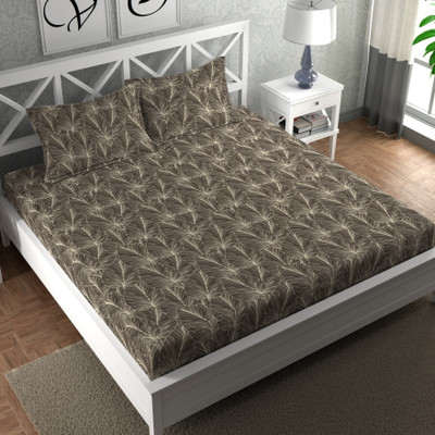 CHHAVI INDIA 210 TC Microfiber Double Printed Flat Bedsheet(Pack of 1, Old Brown)