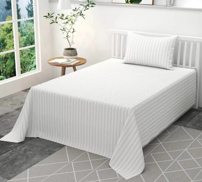 lacoza 400 TC Cotton Single Striped Flat Bedsheet(Pack of 1, White)